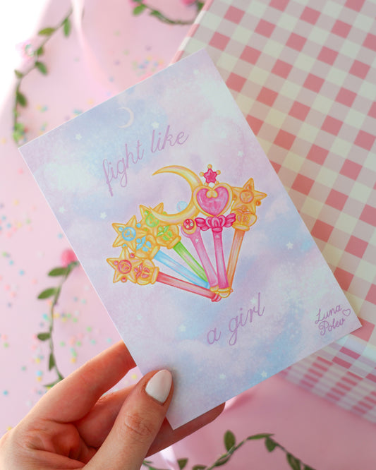 Prints de ilustraciones · Fight Like a Girl · Formato PEQUEÑO Postal · Papel Nacarado 300gm