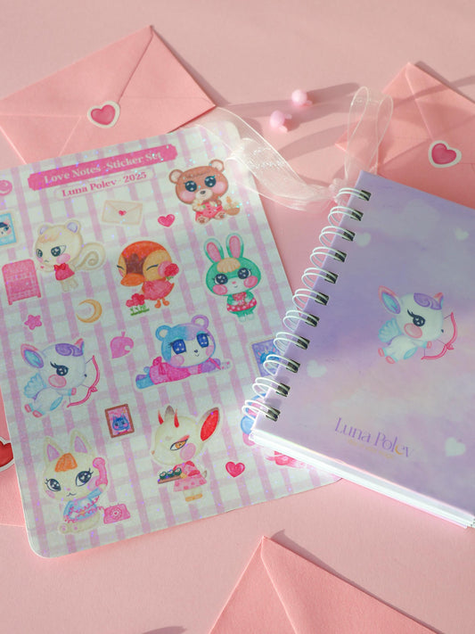 Libretas Love Notes + Página de pegatinas holográficas