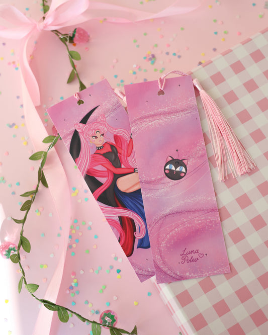 Marcapáginas con Borlitas Black Lady · Papel Nacarado 300gm
