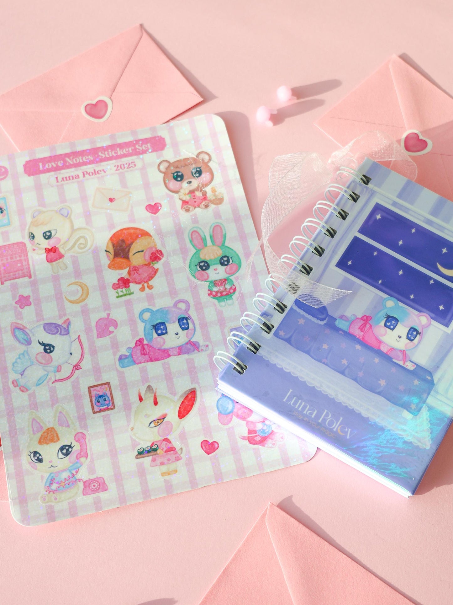 Libretas Love Notes + Página de pegatinas holográficas
