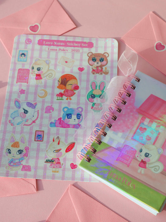 Libretas Love Notes + Página de pegatinas holográficas