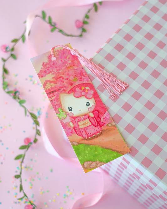 Marcapáginas con Borlitas Sakura Kitty · Papel Nacarado 300gm