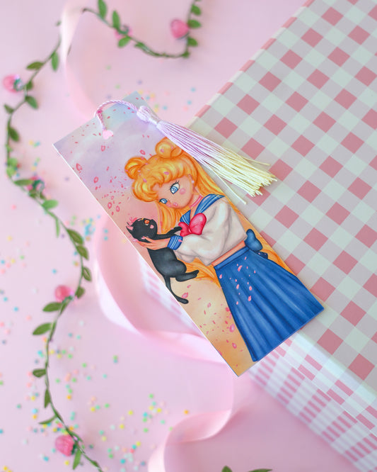 Marcapáginas con Borlitas Usagi&Luna · Papel Nacarado 300gm