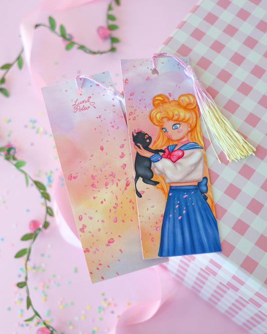Marcapáginas con Borlitas Usagi&Luna · Papel Nacarado 300gm