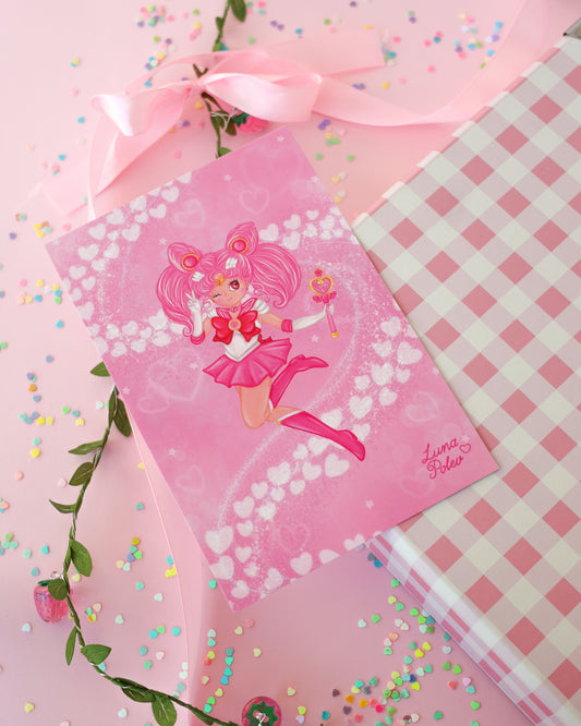 Prints de ilustraciones · Chibi Moon · Formato PEQUEÑO Postal · Papel Nacarado 300gm