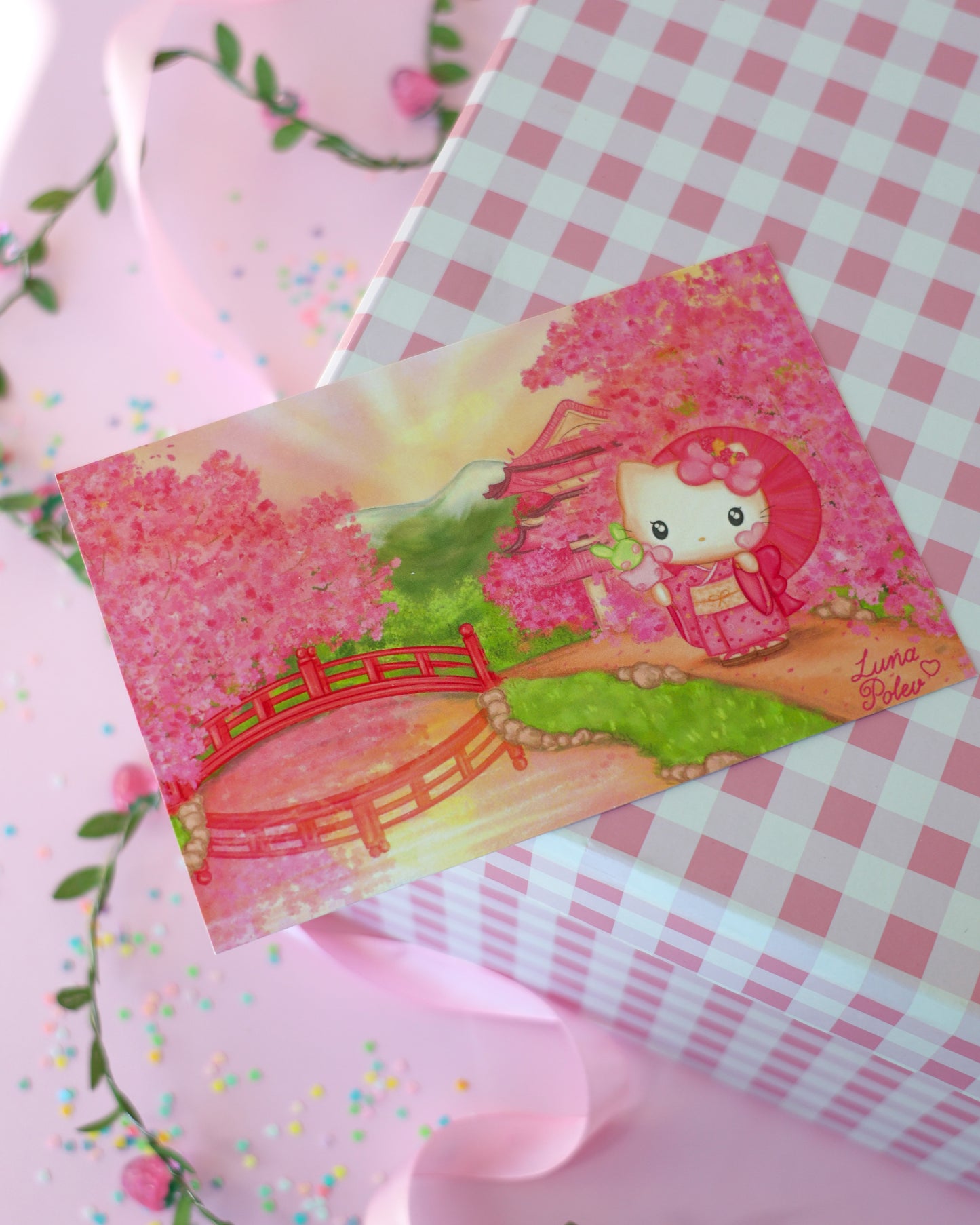 Prints de ilustraciones · Sakura Kitty · Formato PEQUEÑO Postal · Papel Nacarado 300gm