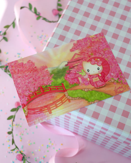 Prints de ilustraciones · Sakura Kitty · Formato PEQUEÑO Postal · Papel Nacarado 300gm