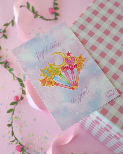 Prints de ilustraciones · Fight Like a Girl · Formato PEQUEÑO Postal · Papel Nacarado 300gm