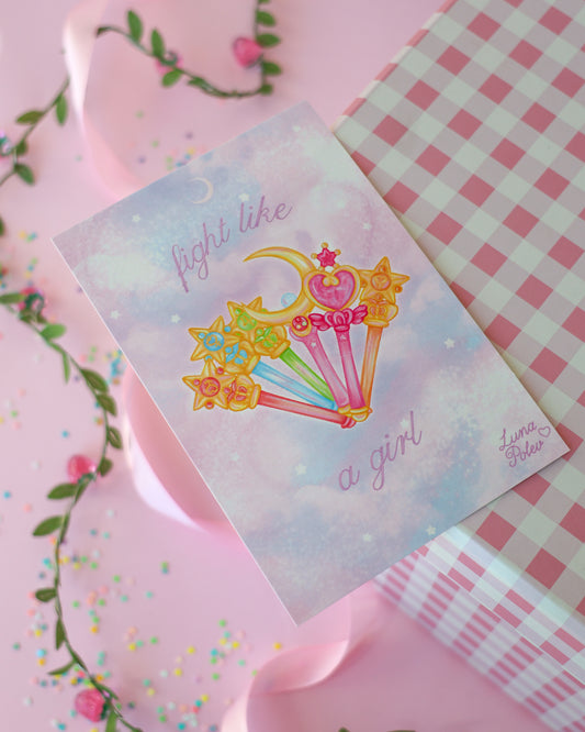 Prints de ilustraciones · Fight Like a Girl · Formato PEQUEÑO Postal · Papel Nacarado 300gm