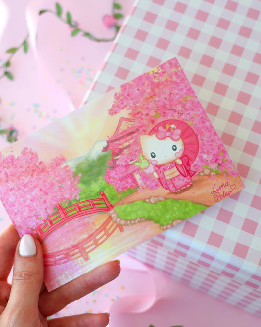 Prints de ilustraciones · Sakura Kitty · Formato PEQUEÑO Postal · Papel Nacarado 300gm