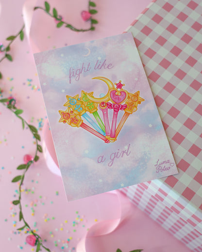 Prints de ilustraciones · Fight Like a Girl · Formato PEQUEÑO Postal · Papel Nacarado 300gm