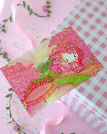 Prints de ilustraciones · Sakura Kitty · Formato PEQUEÑO Postal · Papel Nacarado 300gm