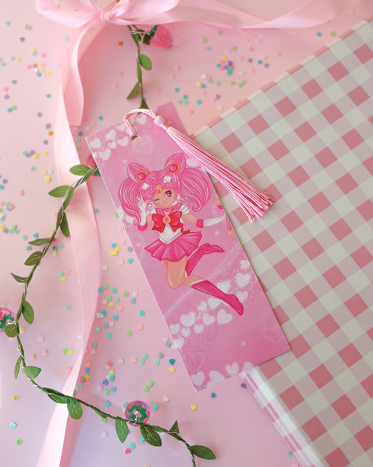 Marcapáginas con Borlitas ChibiMoon · Papel Nacarado 300gm