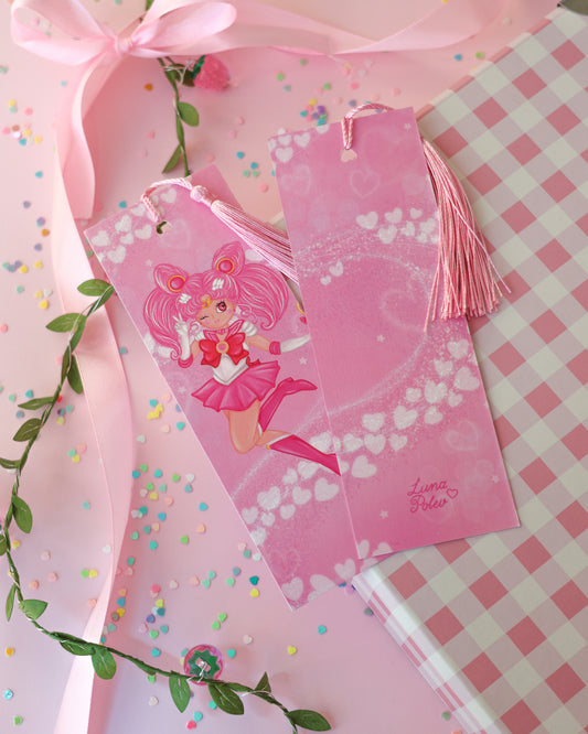Marcapáginas con Borlitas ChibiMoon · Papel Nacarado 300gm