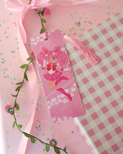 Marcapáginas con Borlitas ChibiMoon · Papel Nacarado 300gm