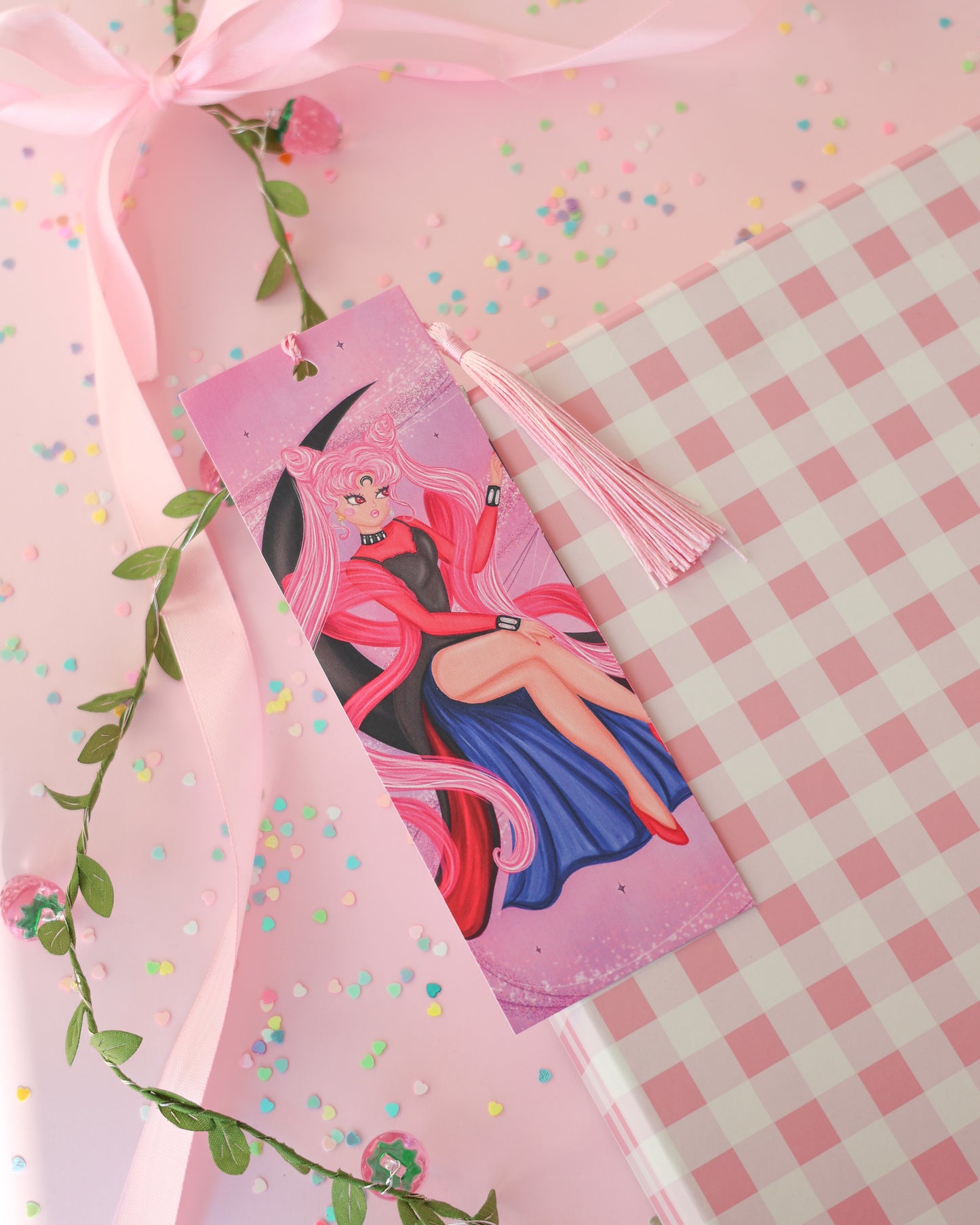 Marcapáginas con Borlitas Black Lady · Papel Nacarado 300gm