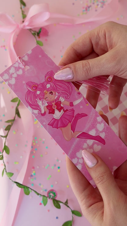 Marcapáginas con Borlitas ChibiMoon · Papel Nacarado 300gm